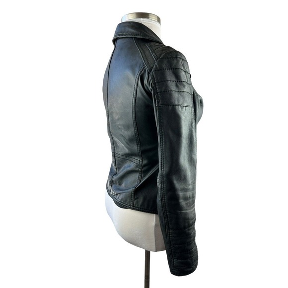 Michael Michael Kors Motorcycle Leather Jacket Distress Black Zip Moto Womens M - Picture 10 of 16